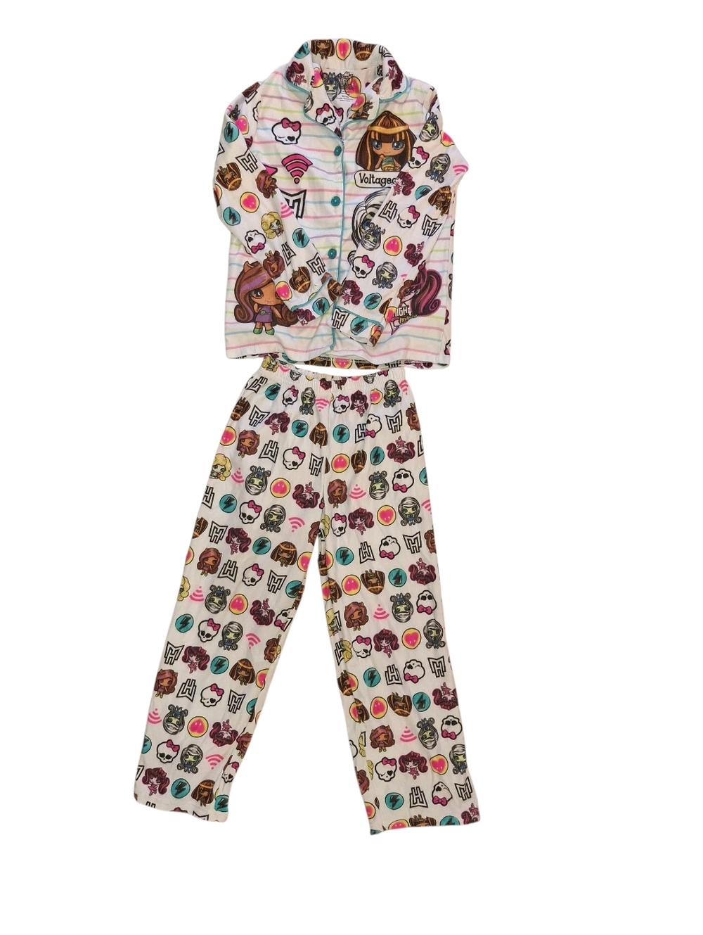 monster high Cream Pajama Set with Multicolor Character Icons